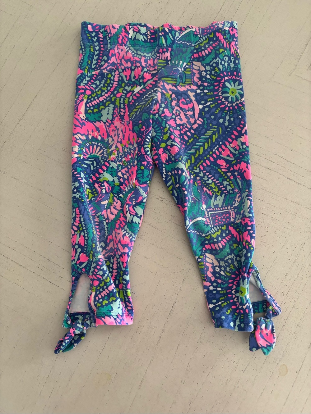 Lilly Pulitzer Navy Leggings with Pink & Green Floral Tie-Hem
